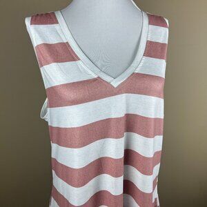 Elizabeth Kelly NWT Tank Tee Top Size XL White Dusty Salmon Pink Wide Stripe